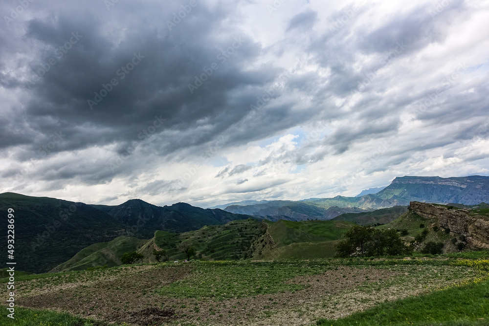 Views of the mountains of Dagestan near the village of Gamsutl. Russia June 2021 Views of the mountains of Dagestan near the village of Gamsutl. Russia June 2021