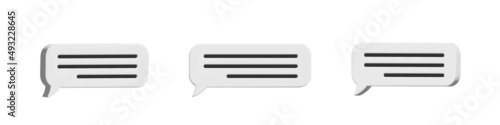 Glossy white speech bubbles, dialogue, messenger shapes. 3D render vector icons for social media or website