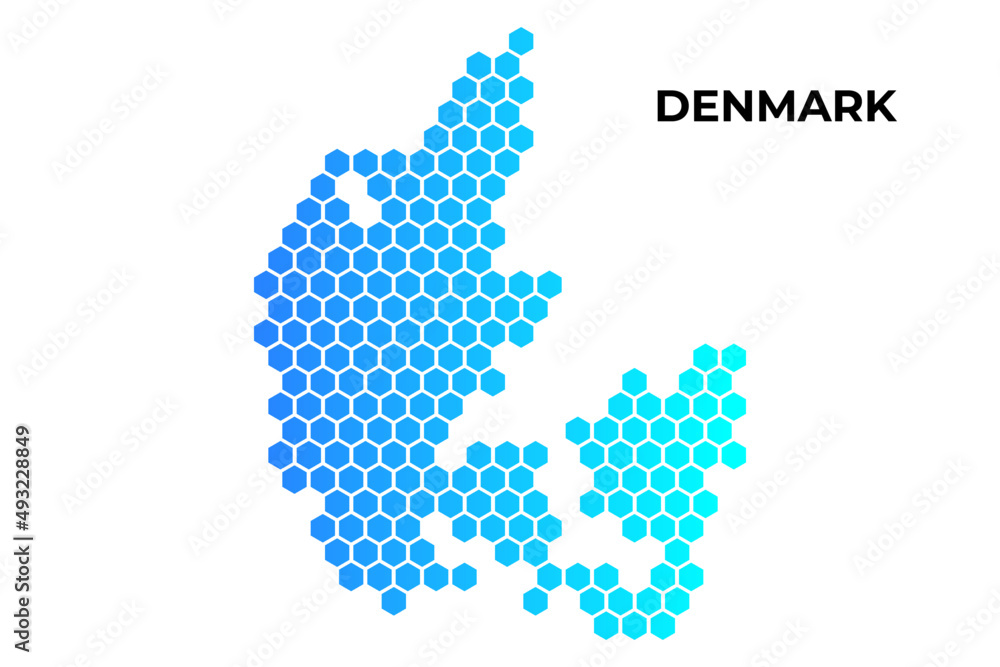 Denmark map digital hexagon shape on white background vector illustration