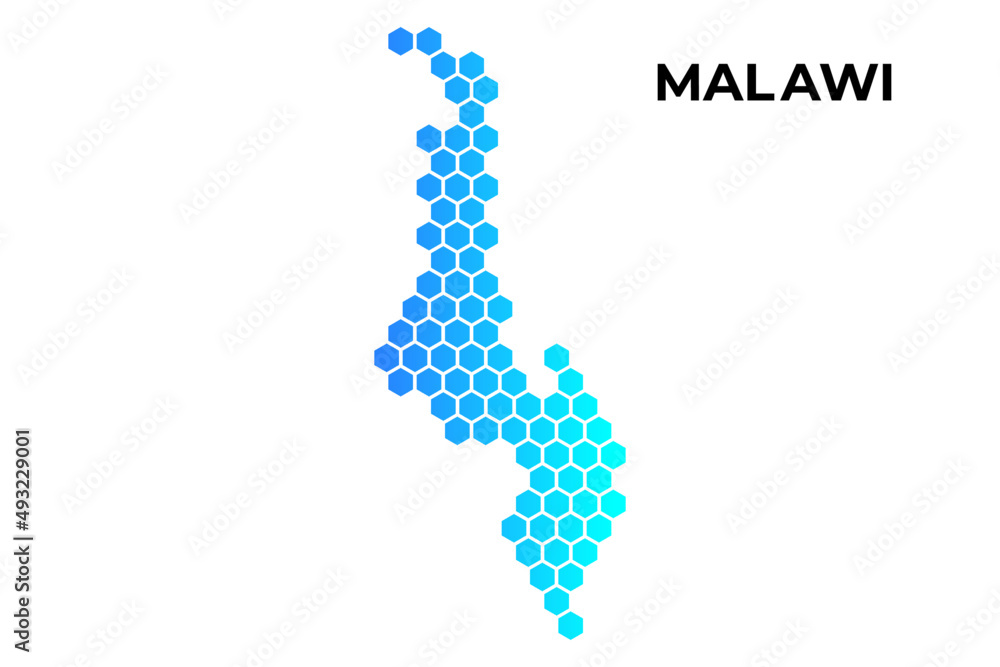 Malawi map digital hexagon shape on white background vector illustration