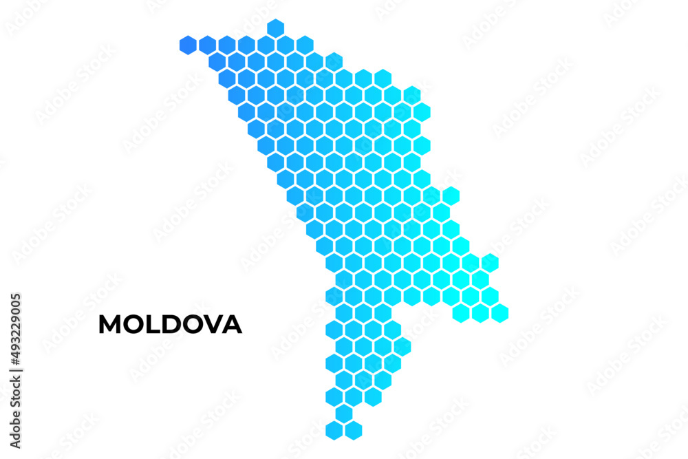 Obraz premium Moldova map digital hexagon shape on white background vector illustration