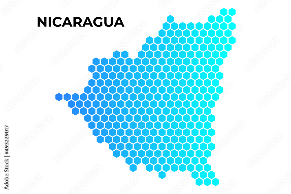 Nicaragua map digital hexagon shape on white background vector illustration