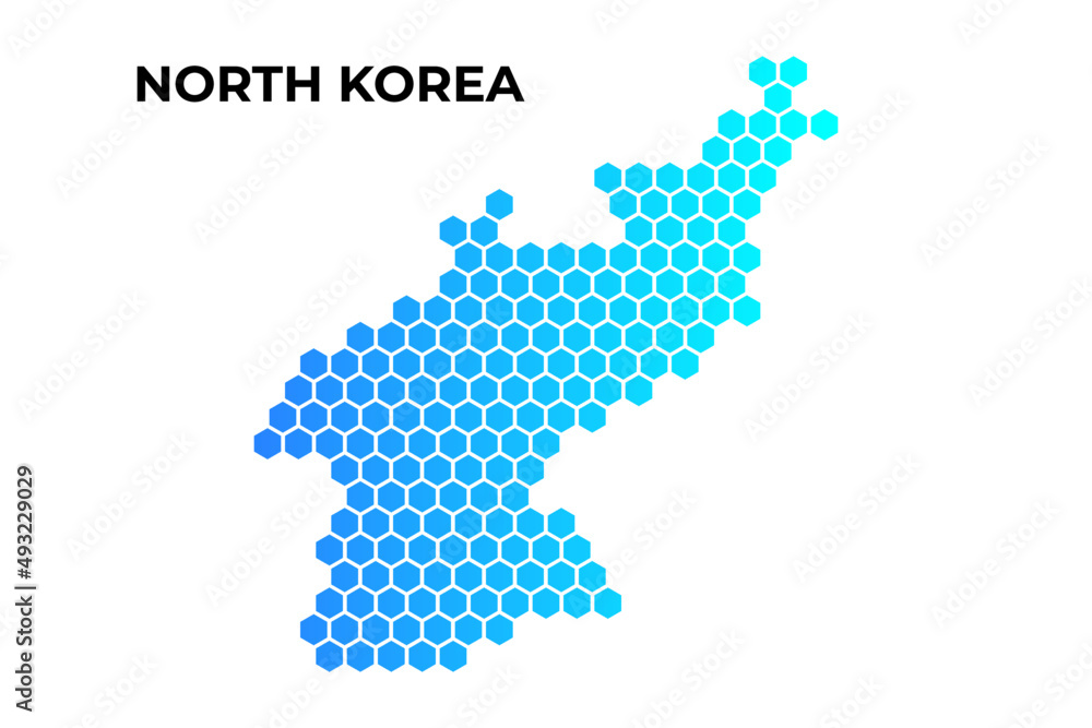 North Korea map digital hexagon shape on white background vector illustration