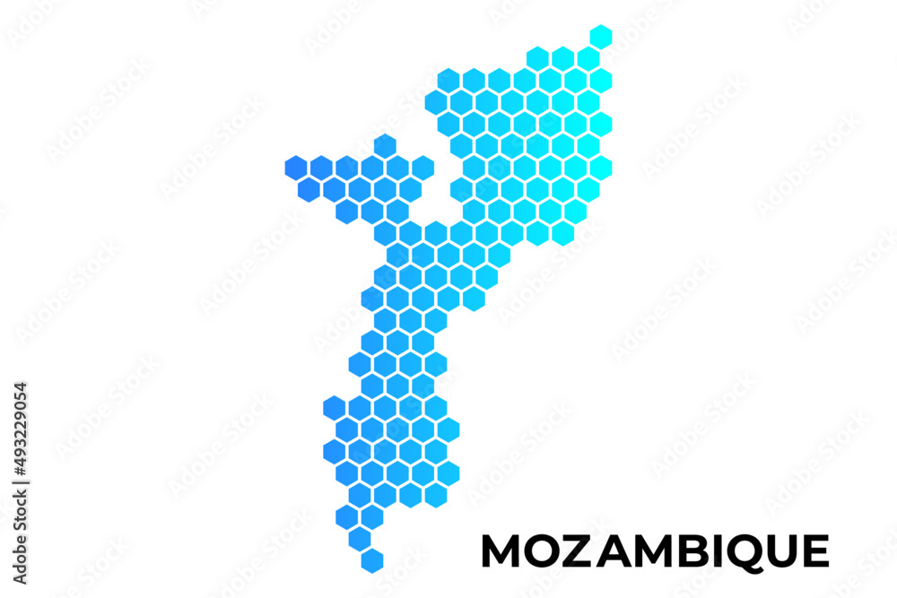 Mozambique map digital hexagon shape on white background vector illustration