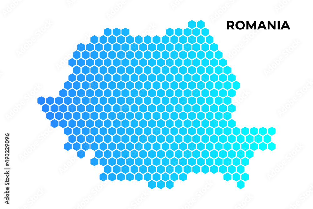 Romania map digital hexagon shape on white background vector illustration