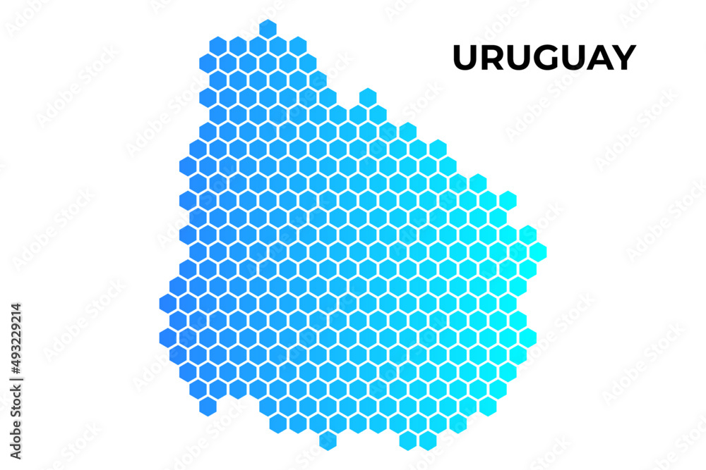 Uruguay map digital hexagon shape on white background vector illustration