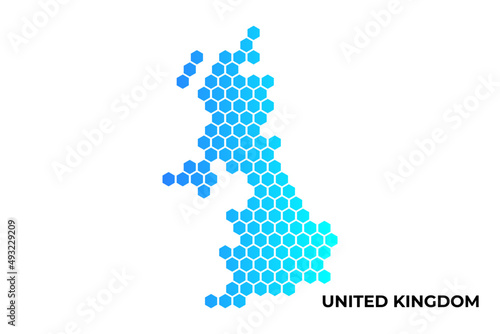 United Kingdom map digital hexagon shape on white background vector illustration