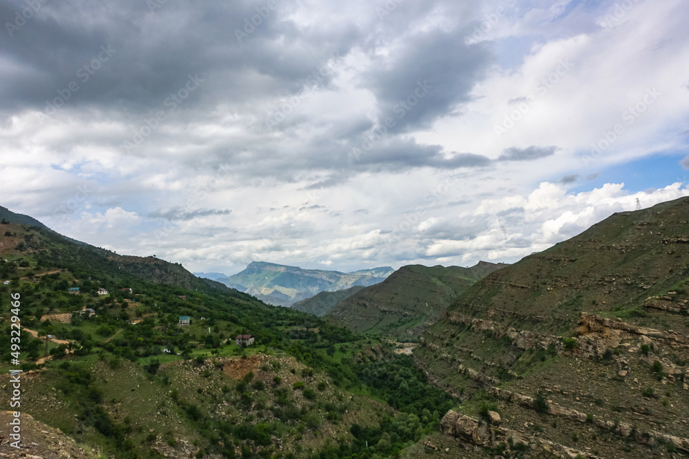 Views of the mountains of Dagestan near the village of Gamsutl. Russia June 2021