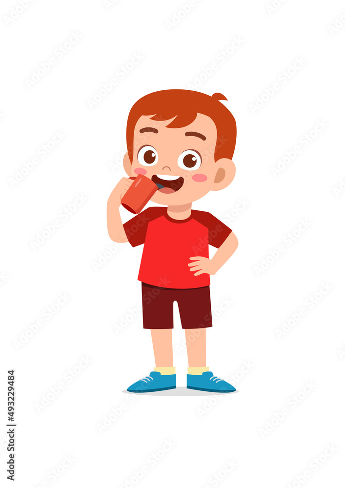 little boy drink hot coffee and feel happy little boy drink hot coffee and feel happy