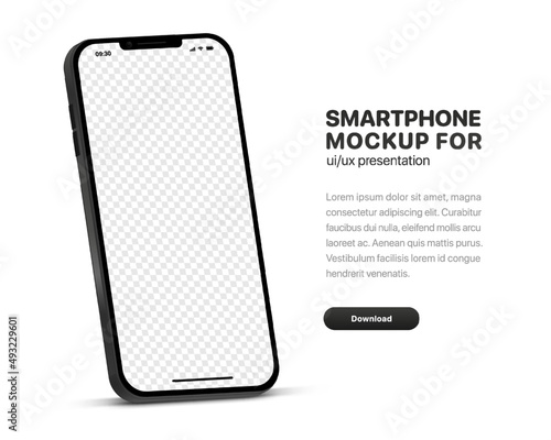 3d high quality vector smartphone mockups. Ultra realistic mobile device UI UX mockup for presentation template. 3d isometric phone with different angles views. Cellphone frame with  fillable field.