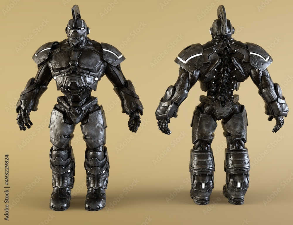 3d robot from front and from back 3d robot from front and from back