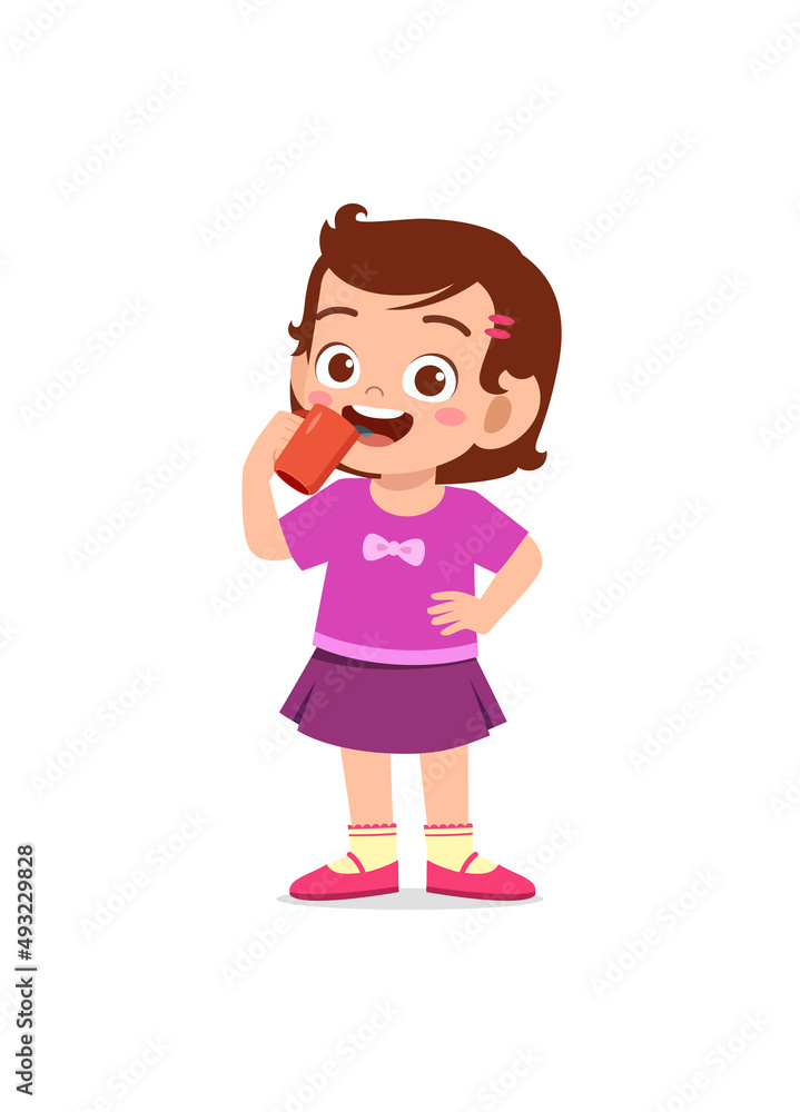 little girl drink hot coffee and feel happy