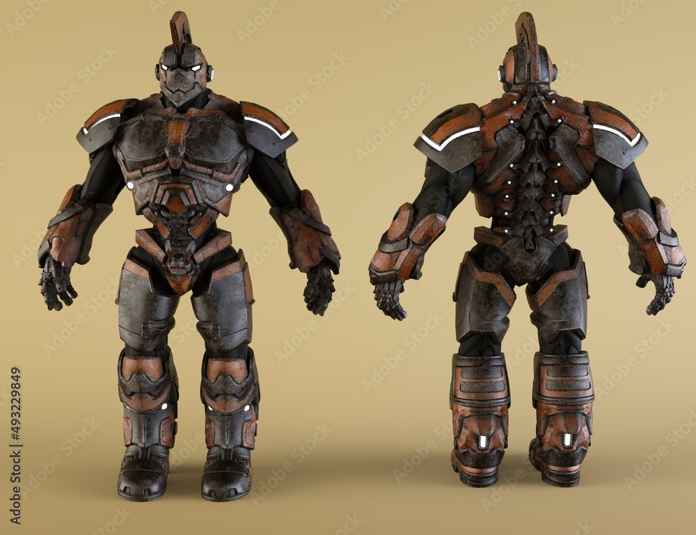 3d robot from front and from back 3d robot from front and from back