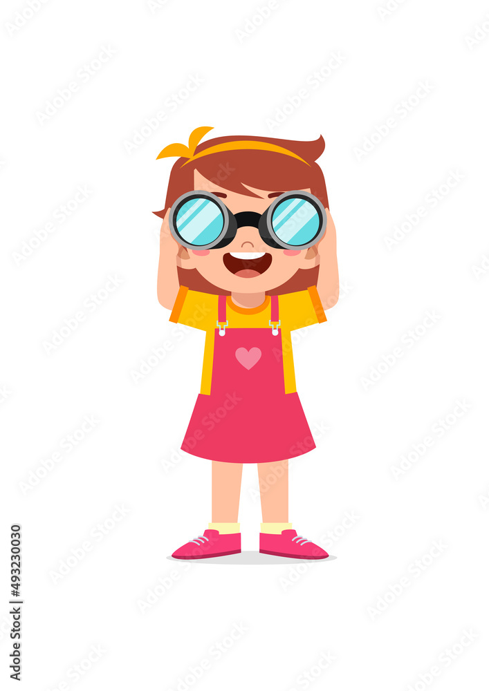 little girl standing and see using binocular little girl standing and see using binocular