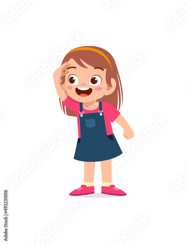 little girl standing and try to see far away