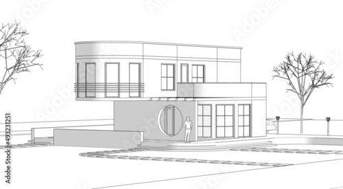 residential architecture house with consoles 3d illustration
