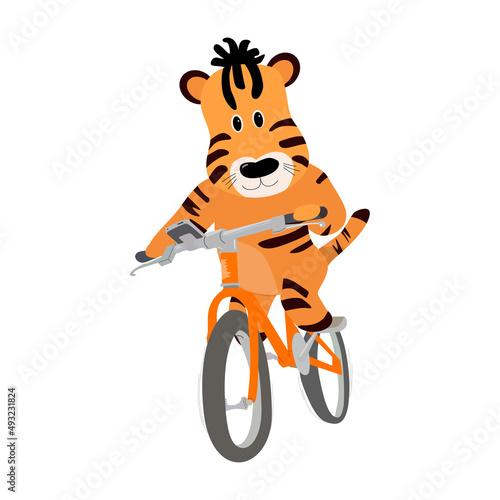 tiger on a bicycle. Tour de France 2022. Vector illustration