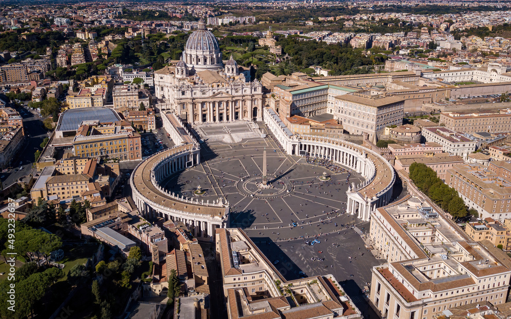 St. Peter's cathedral and square (aerial drone photo). Vatican, Rome, Italy