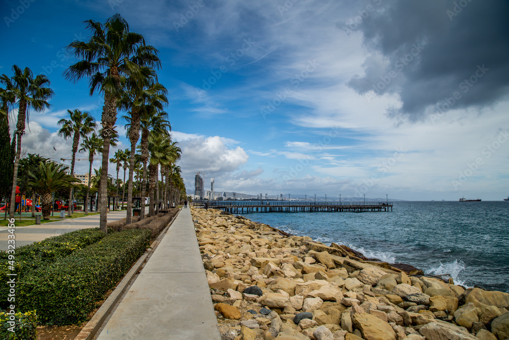 Fototapeta premium Limassol / Cyprus Beach Walk way Sun 