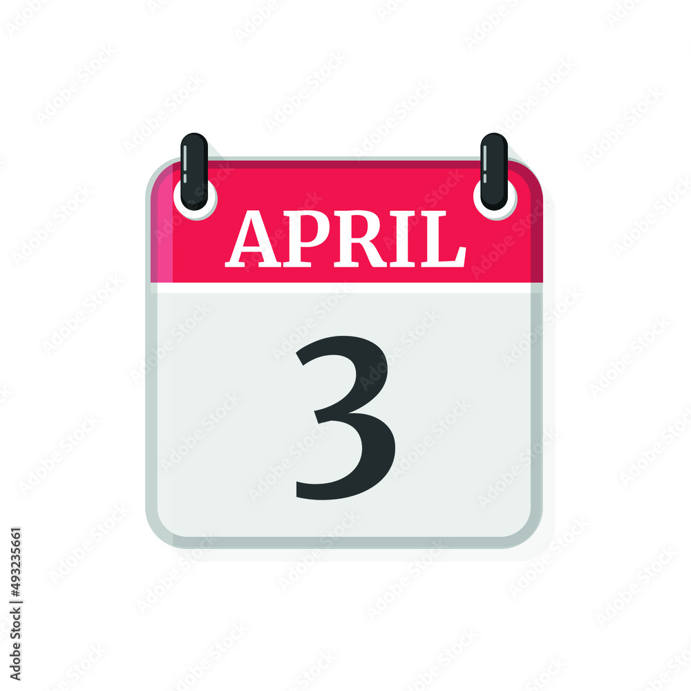 Flat vector calendar icon with the date 3 April Flat vector calendar icon with the date 3 April