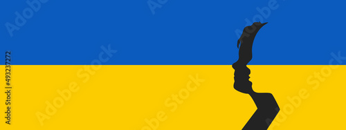 Ukrainian people stand side by side together. Social banner.