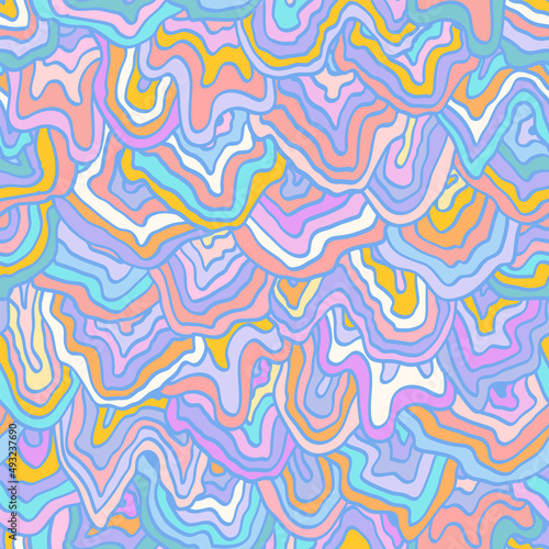 Abstract colorful retro seamless pattern. Vintage multicolored vector illustration. Fluid lines print for fabric, stationery, any surface. Marbled texture, liquid stripes