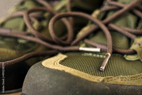 Gray laces on military boots photo