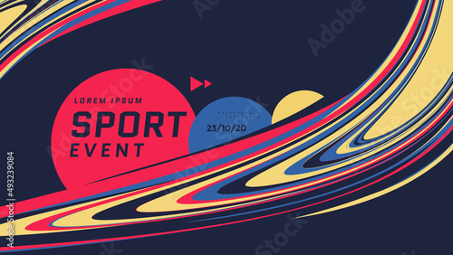 Sports Event poster design with dynamic colorful lines and shapes. Motion speed vector background in duotone color