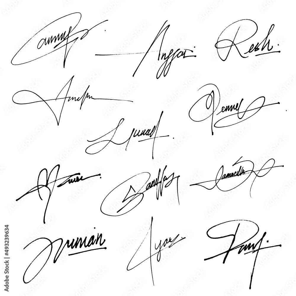 Collection of vector signatures fictitious Autograph. Signature for convention. - obrazy, fototapety, plakaty 