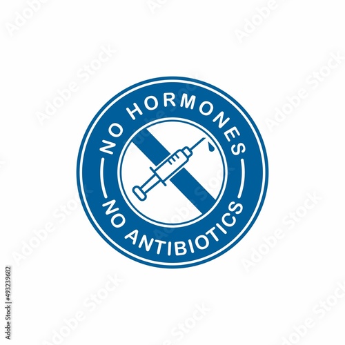 No hormones and no antibiotics logo design template illustration. Natural healthy antibiotics free products certificate seal