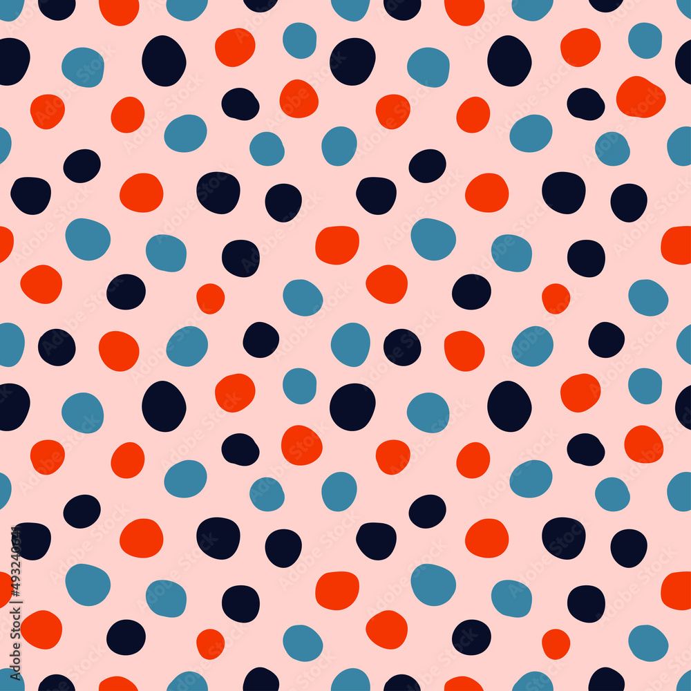 Colorful spots seamless pattern with pink background. Colorful spots seamless pattern with pink background.