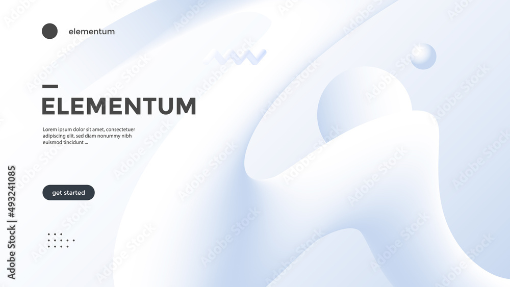 Neumorphism abstract poster with gradient white wave. Vector neumorphic duotone background with geometric 3d shapes. Minimal compositions design for cover, landing page. - obrazy, fototapety, plakaty 