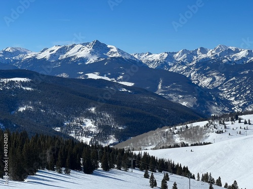 Mountains range and amazing winter landscape in Vail Ski Resort in Colorado. photo