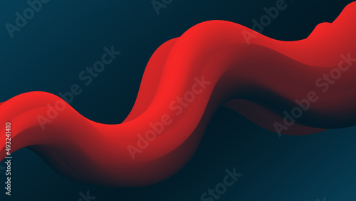 Red Abstract fluid wave. Modern poster with wavy 3d flow shape. Duotone background design for cover, landing page.