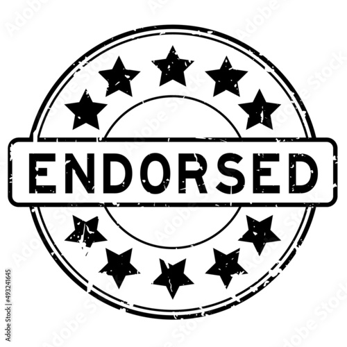 Grunge endorsed word with star icon round rubber seal stamp on white background
