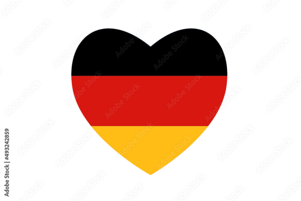 Deutsche Flagge in einem Herz mit weißem Hintergrund
