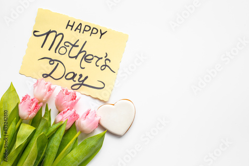 Happy Morhers Day concept - tulip flowers with greeting card