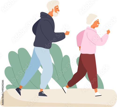 Happy Elderly Couple Running Illustration