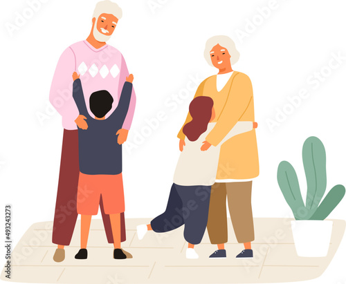 Grandchildren Meeting and Hugging Grandparents Illustration