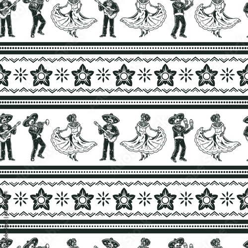 Wallpaper Mural Mexican ornament and skeletons borders design Torontodigital.ca