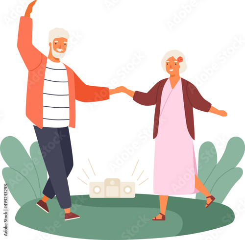 Active Elderly Couple Dancing at Park Illustration
