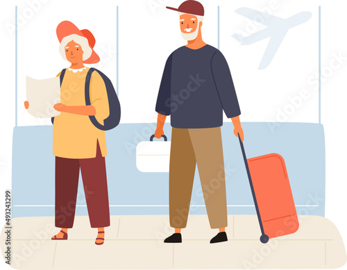 Cute Elderly Couple in Airport Illustration