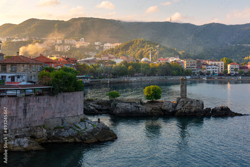 amasra/turkey. 12september 2020 view of a beautiful resort town and boats on the sea coast. 