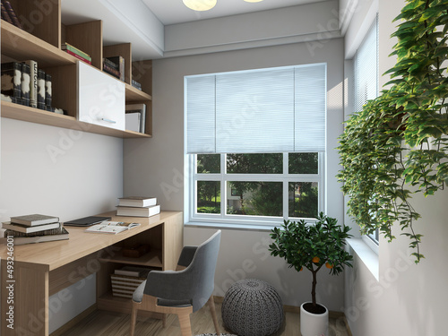 3D rendering, spacious modern residential study design photo