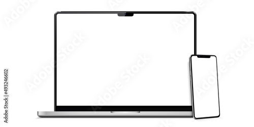 Laptop, smartphone with blank screen