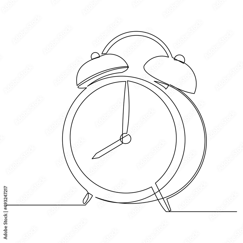 continuous single one line drawing of vintage alarm clock bell vector