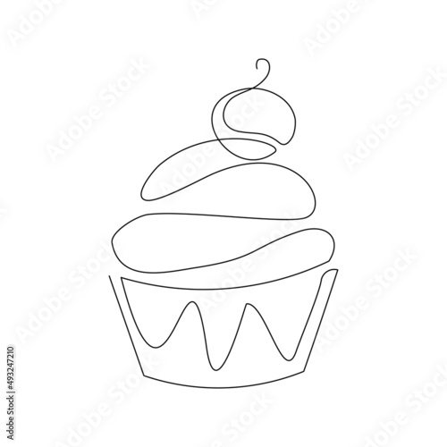 Continuous single one line drawing of sweet delicious muffin cup cake vector illustration