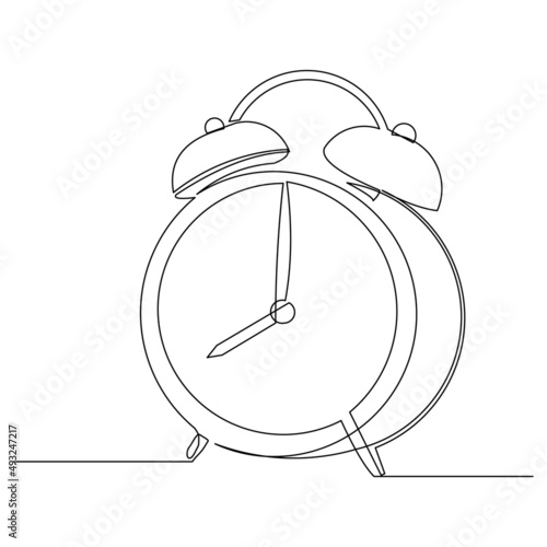 continuous single one line drawing of vintage alarm clock bell vector illustration