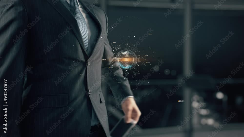 Businessman with Future Of Metaverse hologram concept Businessman with Future Of Metaverse hologram concept