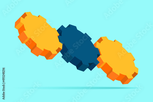 Gears mechanism in 3d flat style, vector design objects for you projects